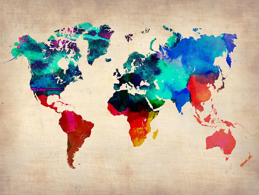 Atlas Painting - Watercolor World Map by Naxart Studio