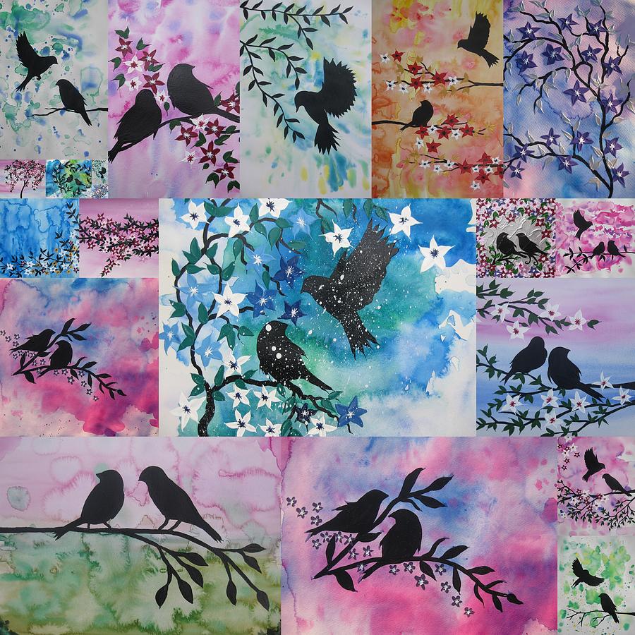 Abstract Painting - Watercolour Birds by Cathy Jacobs