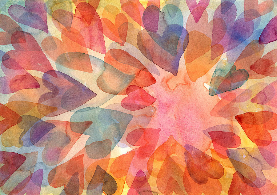 Watercolour layered hearts background Drawing by Beastfromeast