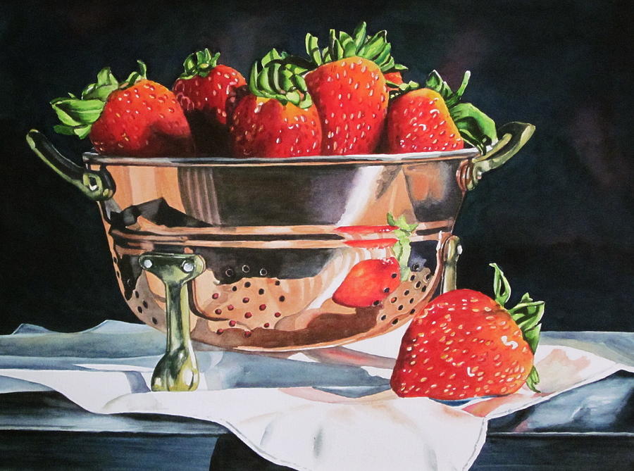 Strawberry Painting - Watercolour strawberries in copper by Lillian  Bell