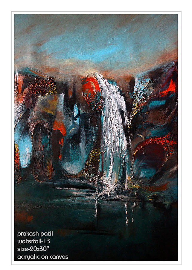 Landscape Painting - Waterfall-2 by Prakash Patil