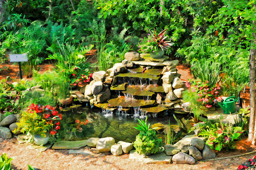 Garden Waterfall and Goldfish Pond Photograph by Ginger Wakem
