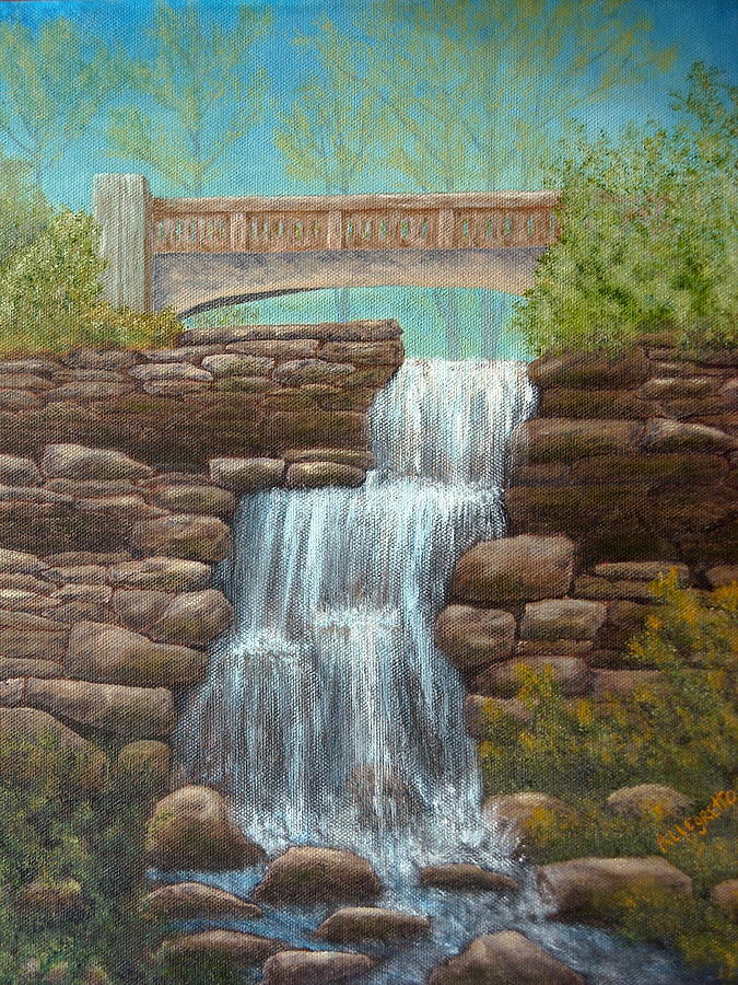 Waterfall at East Hampton Painting by Pamela Allegretto