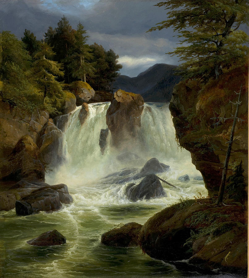 Waterfall at Stora Mollan Sweden Painting by Johann Hermann Carmiencke
