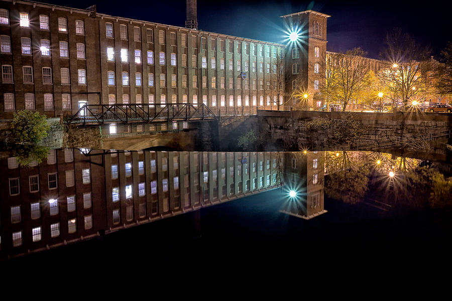 Waterfall At The Cocheco Mill At Night Photograph by Jeff Sinon