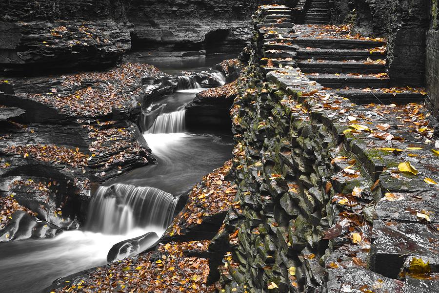 Waterfall Black and Color Photograph by Frozen in Time Fine Art Photography