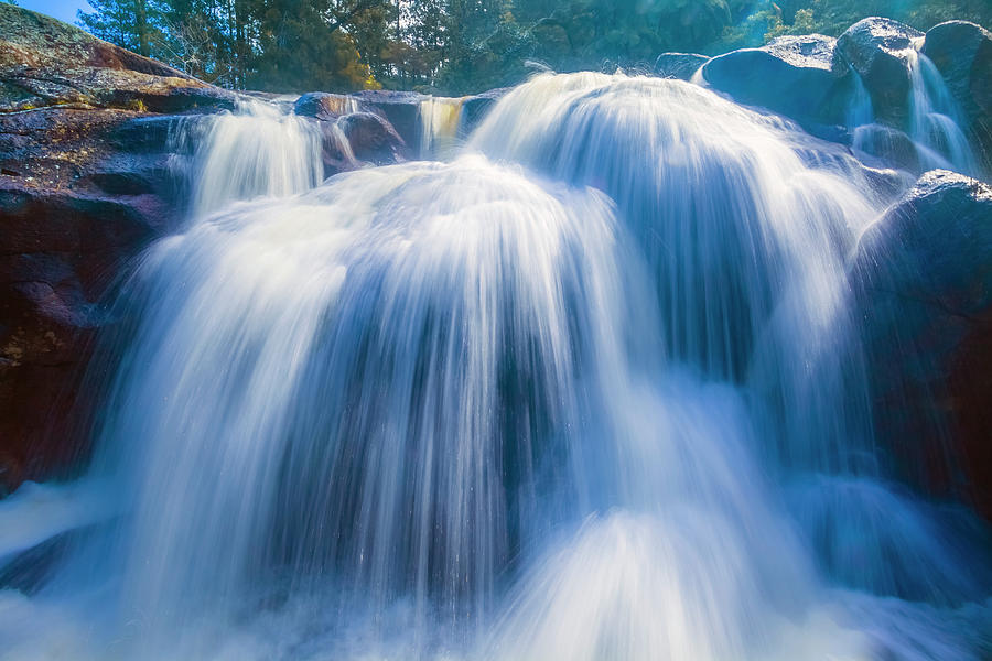 Waterfall, Blurred Motion, Forest Behind Photograph by Kim Westerskov