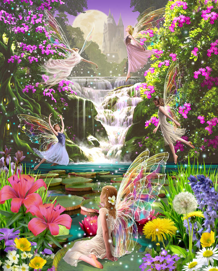 Fantasy Photograph - Waterfall Fairies Variant 1 by MGL Meiklejohn Graphics Licensing