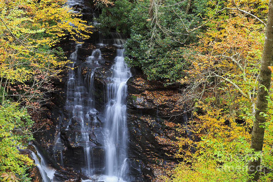 Waterfall In Autumn Photograph