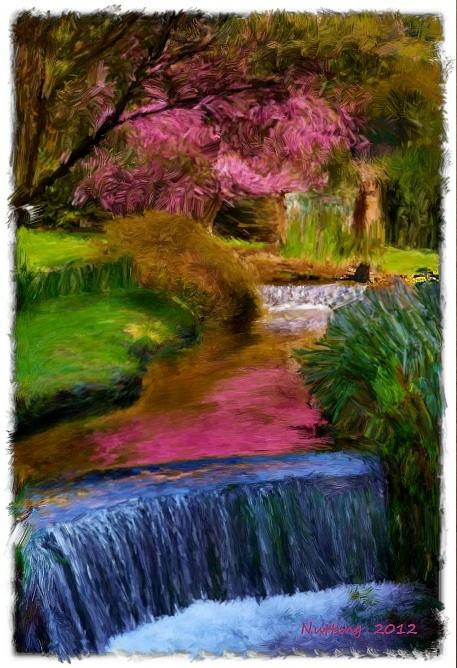 Waterfall in the Park Painting by Bruce Nutting