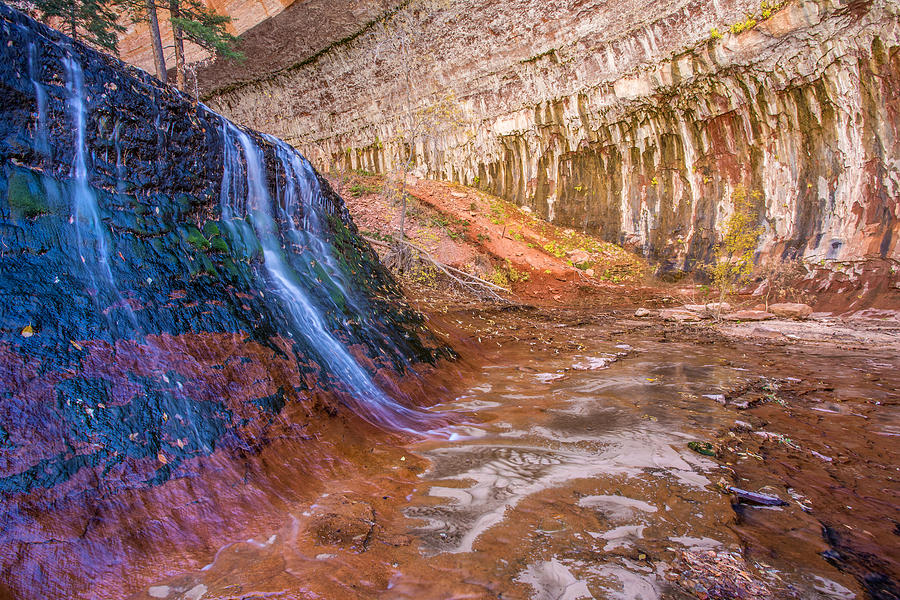 Waterfall in Zion National Park in Autumn Photograph by Pierre Leclerc Photography