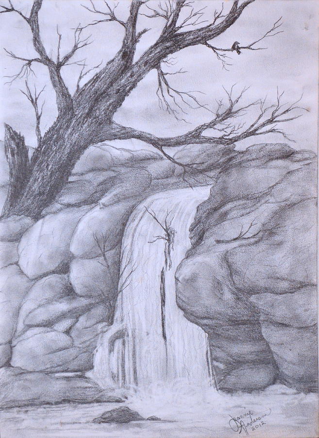 Waterfall Drawing by Jeannie Anderson Pixels