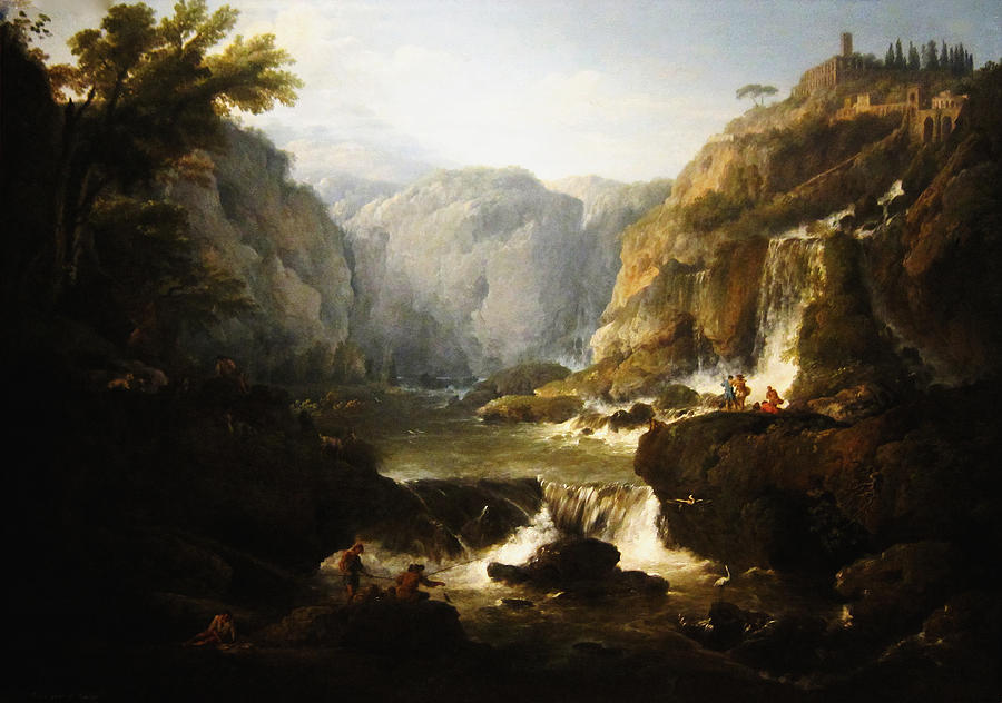 Nature Digital Art - Waterfall by Joseph Vernet
