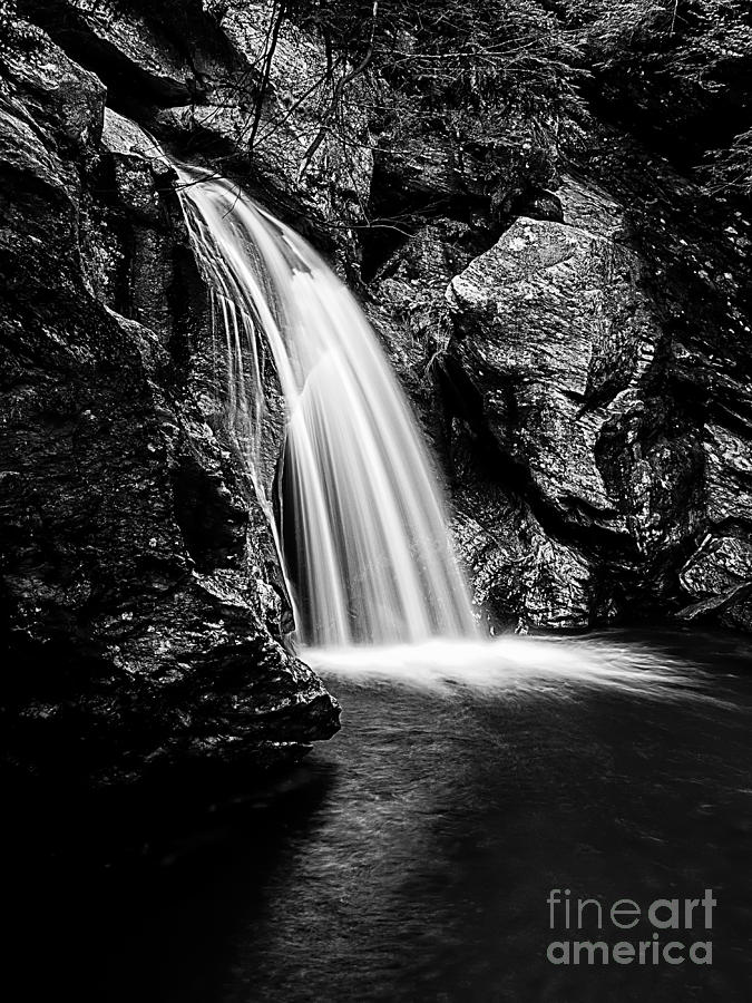 Waterfall Stowe Vermont Black and White Photograph by Edward Fielding