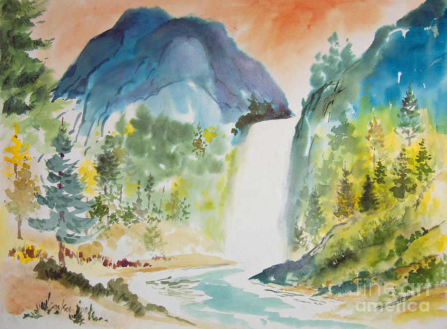 Waterfall Under An Orange Sky Painting By Anthony Coulson Fine Art