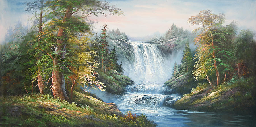 Waterfall with trees around Painting by Unknown | Fine Art America