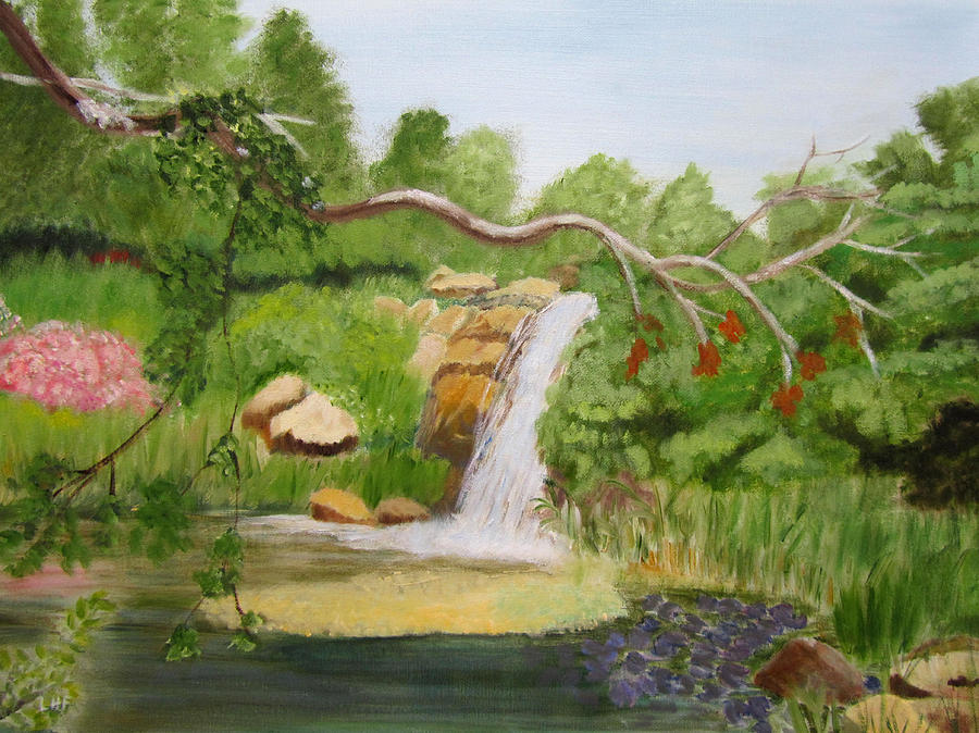 Waterfalls at Red Butte Garden Painting by Linda Feinberg