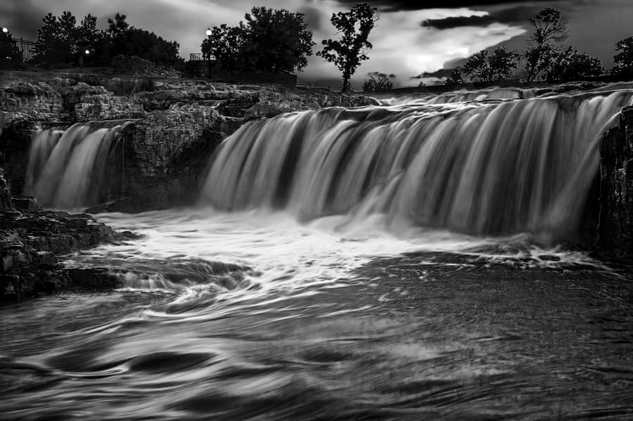 Waterfalls in Black and White at Sioux Falls Photograph by Randall Nyhof