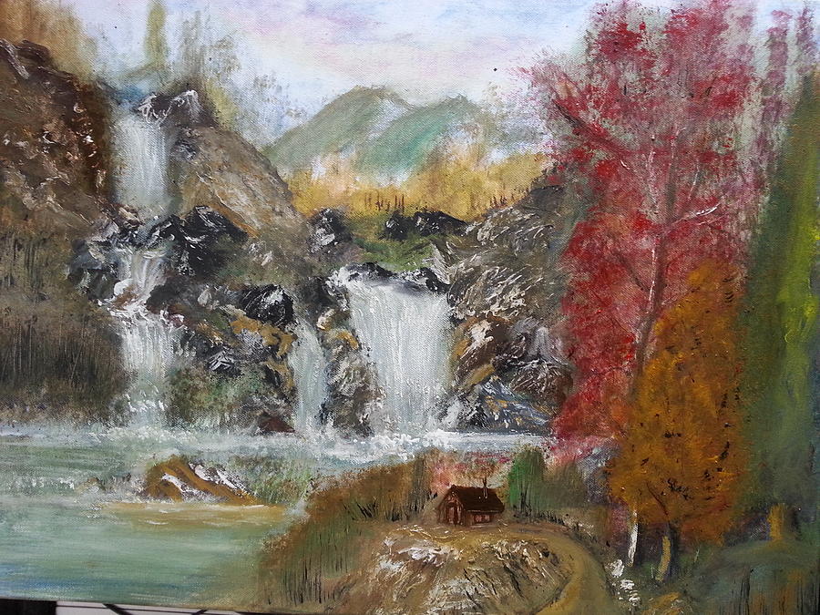 Mountain Painting - Waterfalls Landscape by Kam Abdul