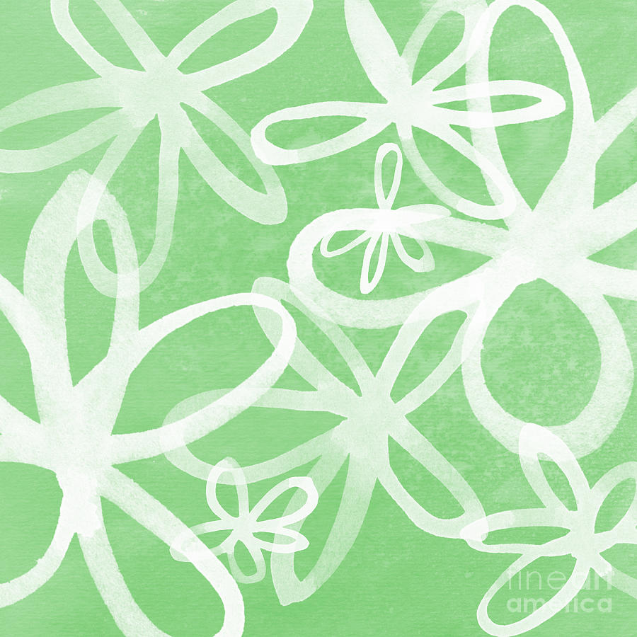 Waterflowers- Green And White Painting