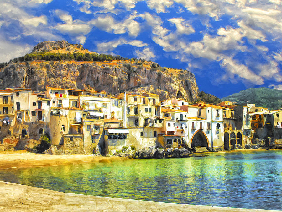 Waterfront at Cefalu Sicily Painting by Dominic Piperata