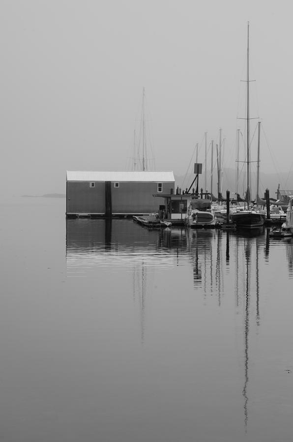 Marina Boathouse - bw Photograph by Marilyn Wilson
