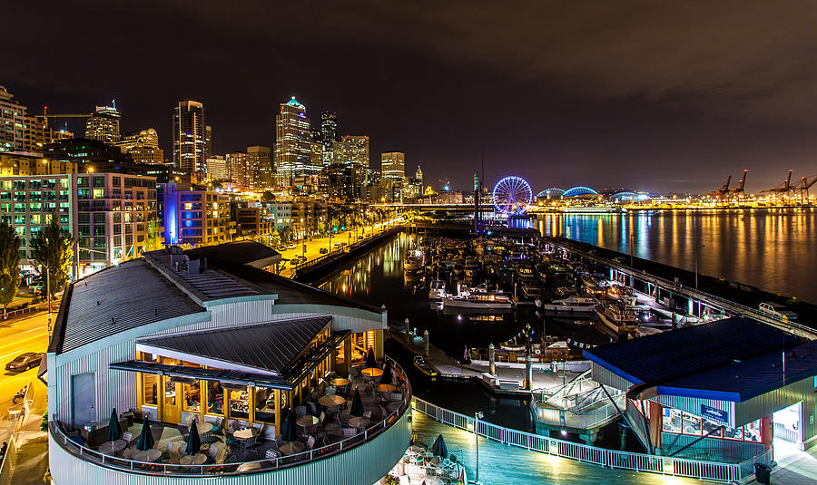 Waterfront Seattle on a Friday Night Photograph by Tommy Farnsworth