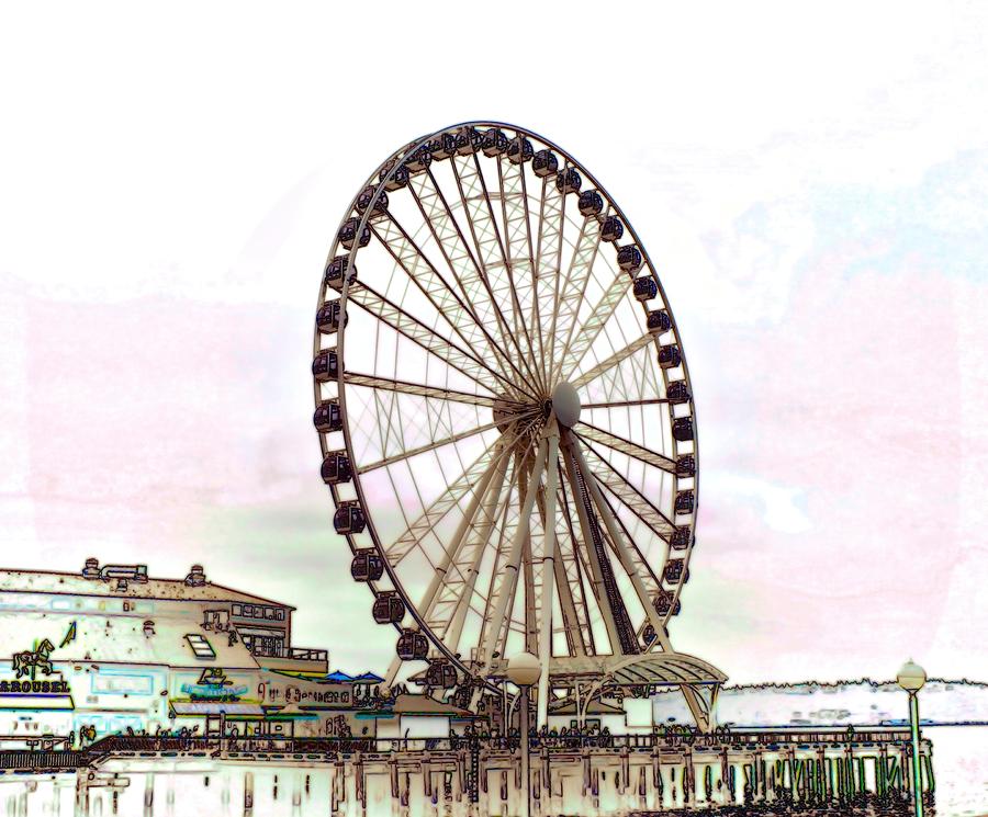 Seattle Digital Art - Waterfront Wheel by Frank Jackson
