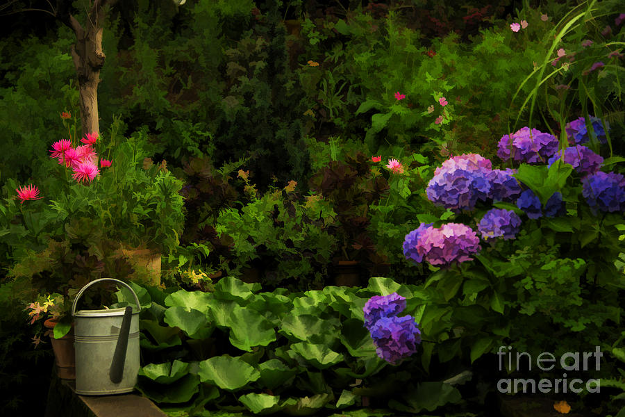 Summer Photograph - Watering can in a beautiful garden by Gry Thunes