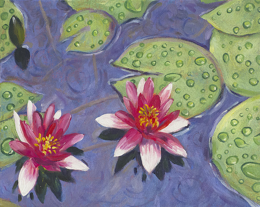 Waterlilies In The Rain Painting