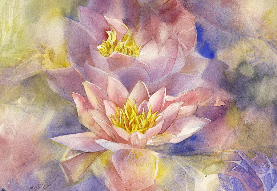 Waterlilies In Watercolor Painting by Alfred Ng
