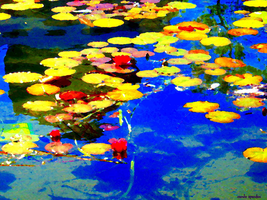 Koi Painting - Waterlilies Pond Beautiful Nympheas Hommage De Monet Jardin A Giverny Water Scapes Carole Spandau by Carole Spandau