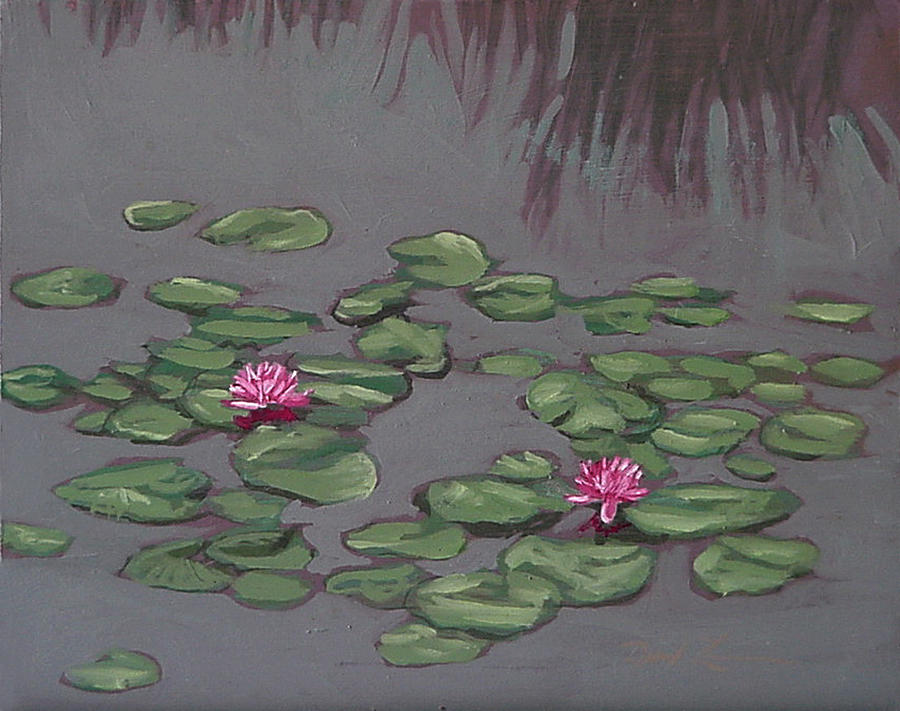Waterlillies Sedge and Pink Painting by David Zimmerman