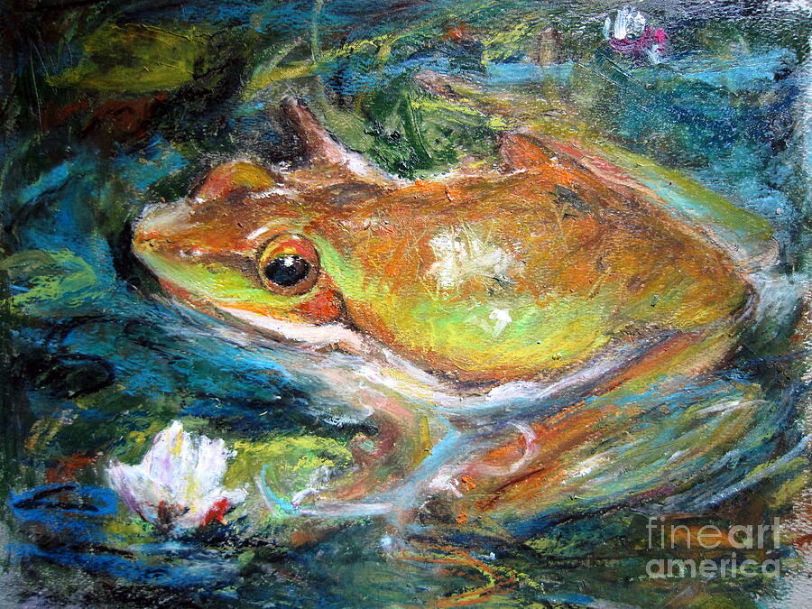 Waterlily And Frog Painting by Jieming Wang