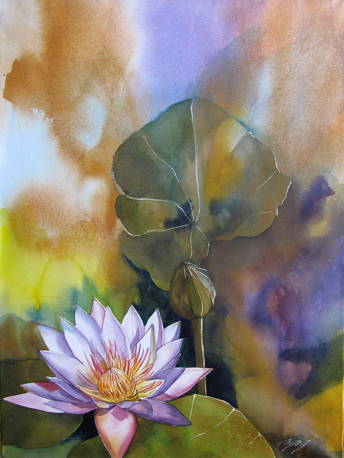 Nature Painting - Waterlily with abstraction by Alfred Ng