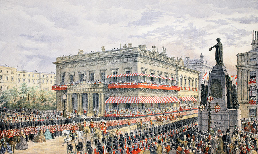 London Painting - Waterloo Place and Pall Mall by English School