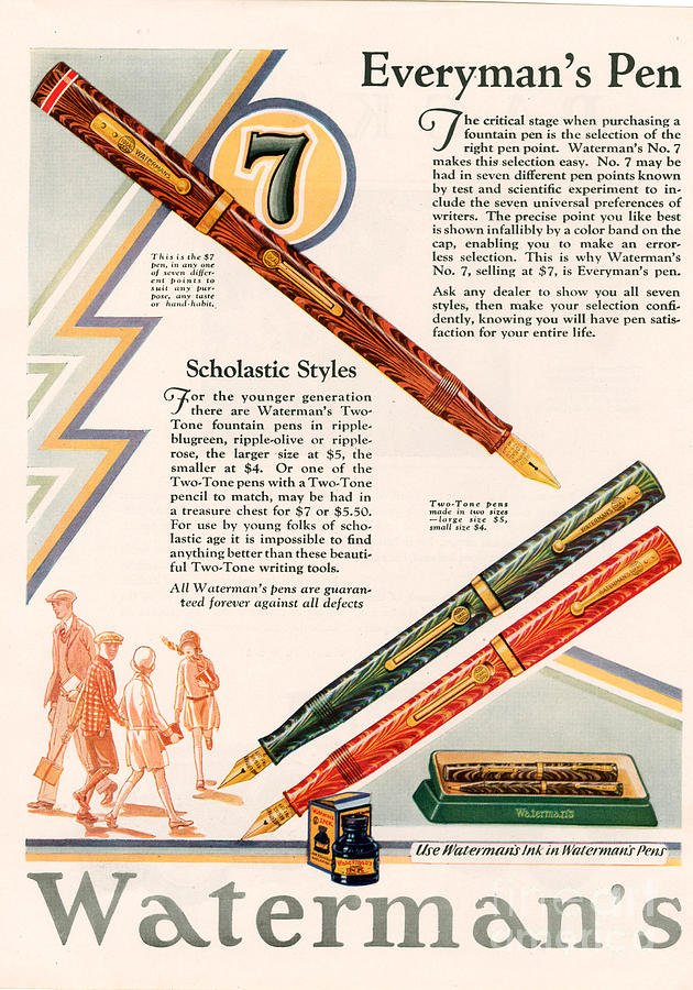 1920s Drawing - Watermans 1929 1920s Uk Cc Pens by The Advertising Archives