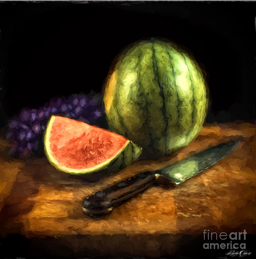 Watermelon and Knife Digital Art by Linda Olsen