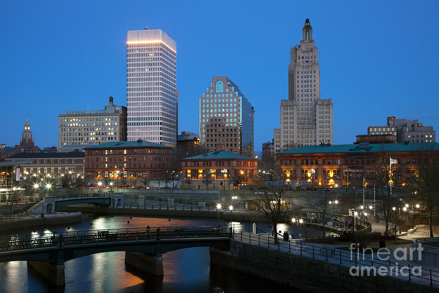 Waterplace Park Providence at dusk Photograph by Bill Cobb - Fine Art ...