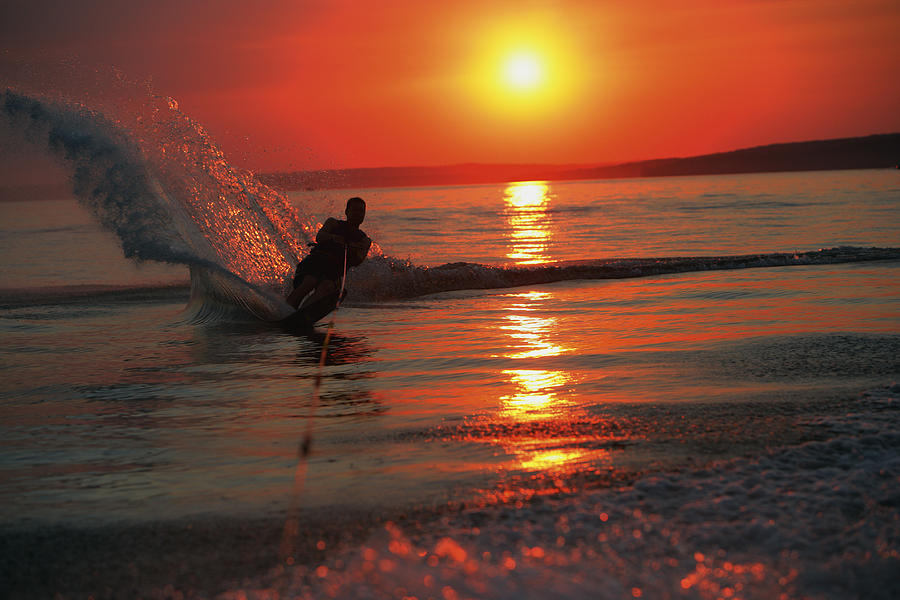 Space Photograph - Waterskiing At Sunset by Misty Bedwell
