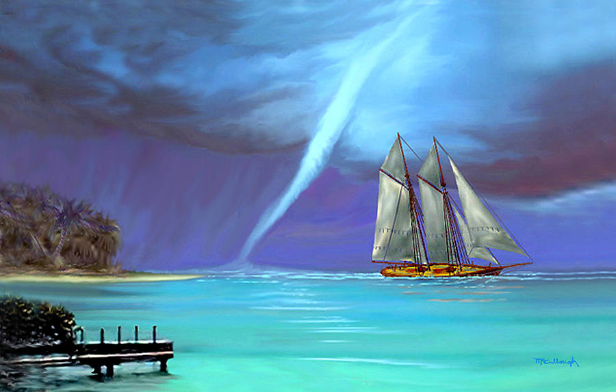 Waterspout and the Schooner Mixed Media by Duane McCullough
