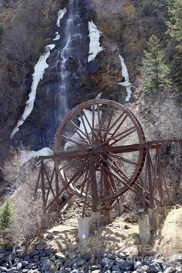 Waterwheel And Waterfall Photograph