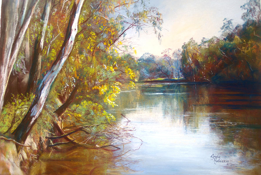 Wattle Time Goulburn River Painting by Lynda Robinson