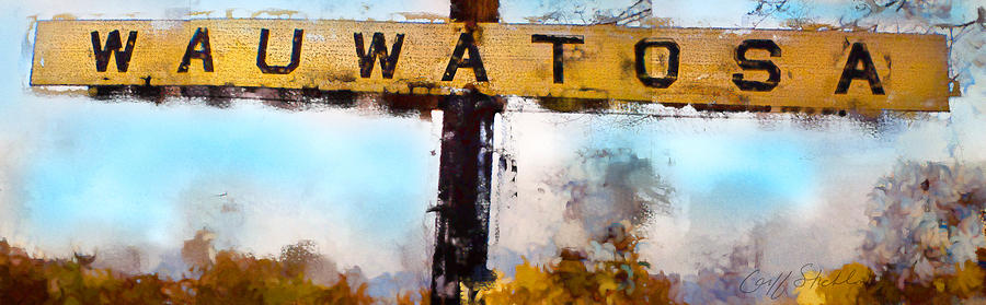 Wauwatosa Railroad Sign Composite Digital Art by Geoff Strehlow