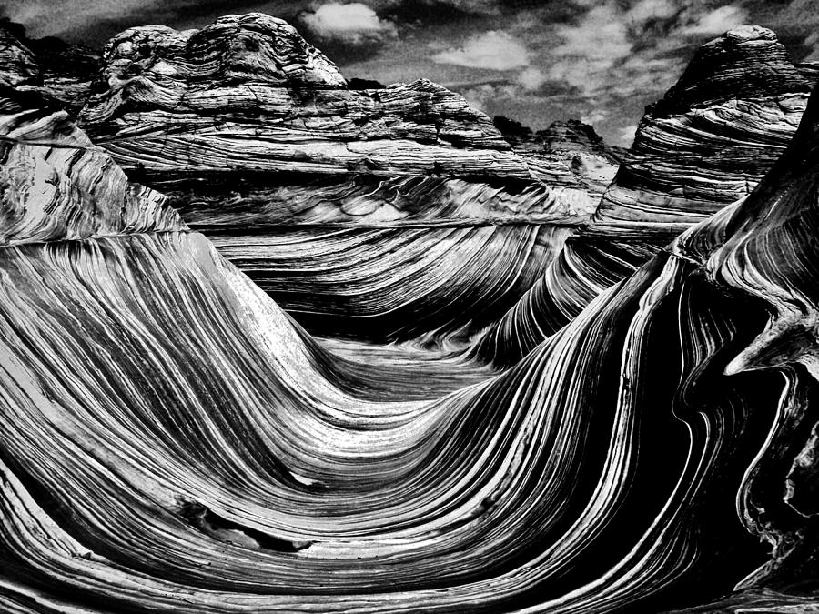 Black And White Photograph - Wave Black in White  by Sarah Pemberton