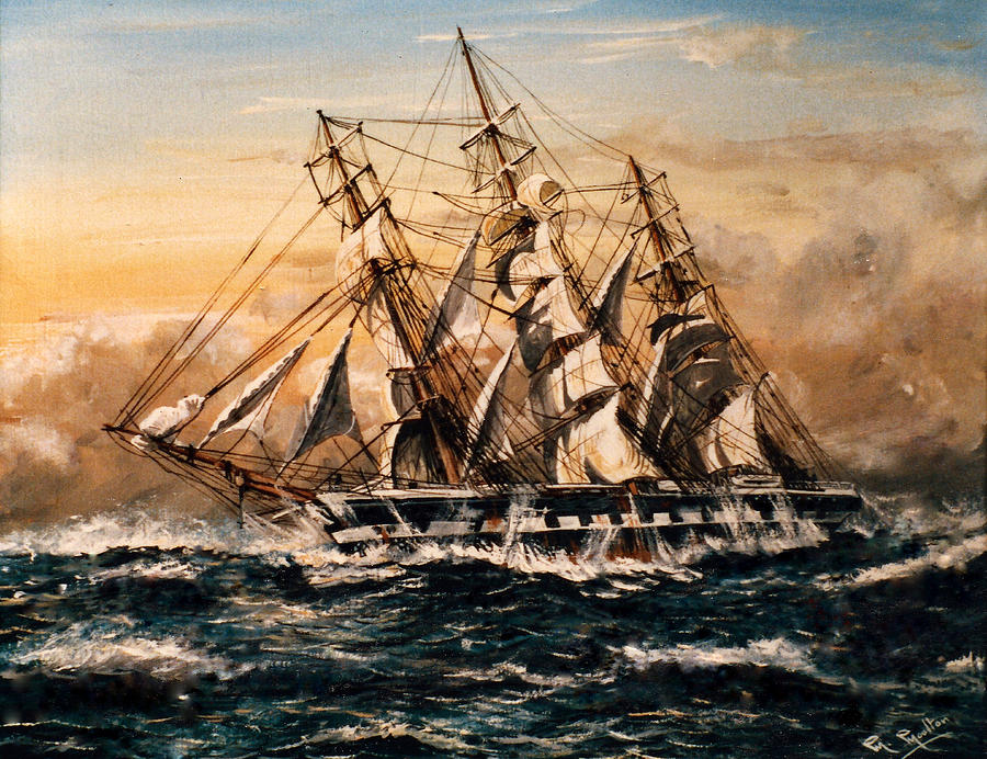 Wavertree in rough seas at sunset Painting by Mackenzie Moulton