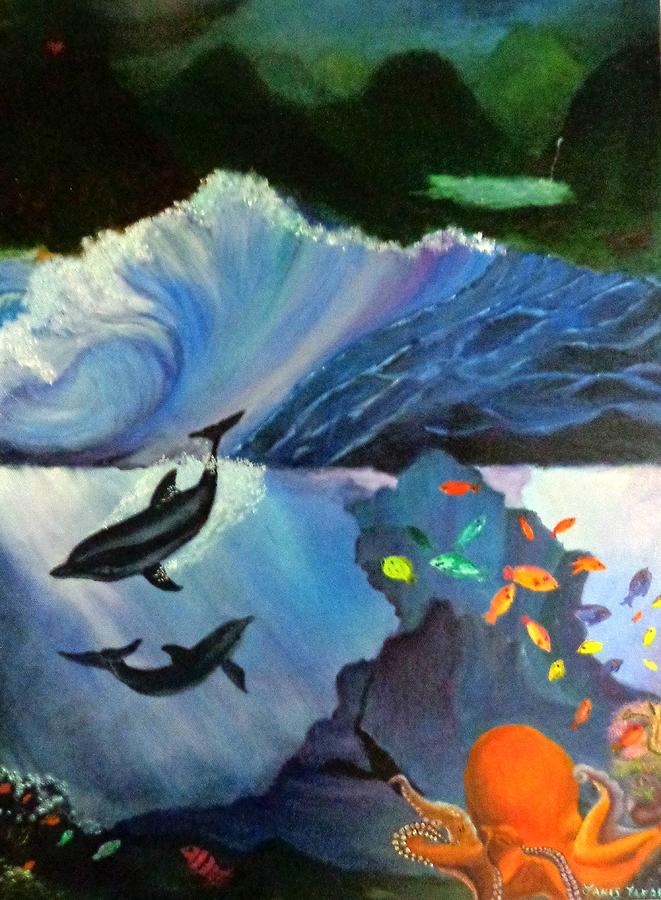 Fish Painting - Waves 2 by Janis  Tafoya