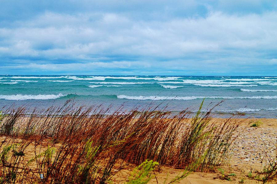 Waves and Beach Grass Photograph by Daniel Thompson
