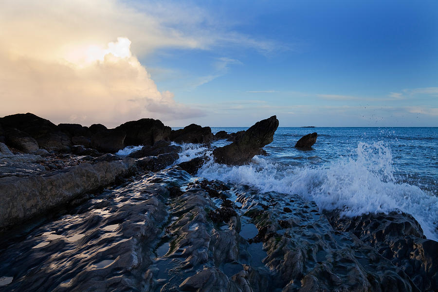 Color Image Photograph - Waves And Rocks , Dungarvan Bay, County by Panoramic Images