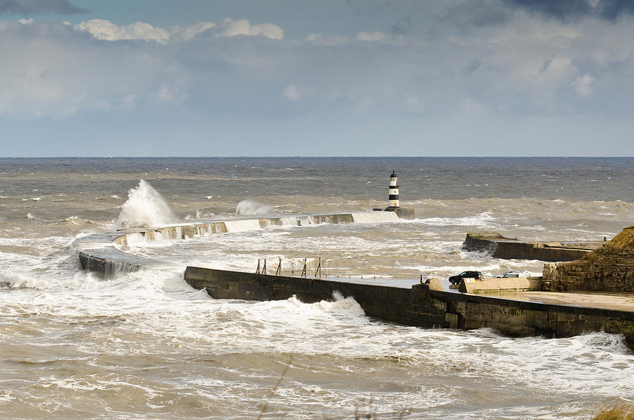 Waves crash into Seaham Harbour north pier Photograph by David Head ...